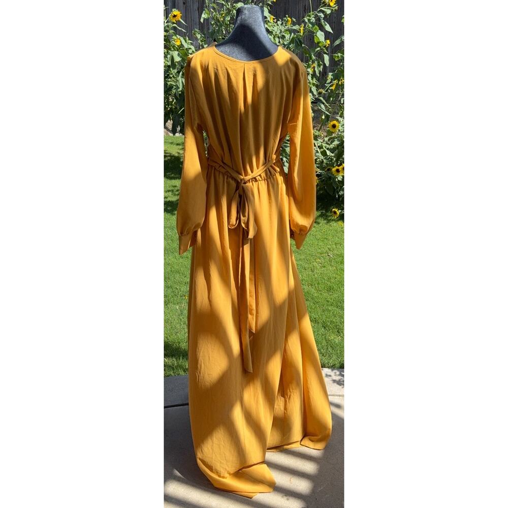 Baltic Born Lydia Maxi Dress XL Mustard Yellow Faux Wrap Long Sleeve Boho Weddin - Picture 2 of 4